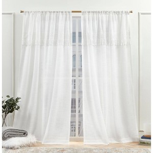 Set of 2 (96"x50") New York Dunbar Rod Pocket Light Filtering Curtain Panels White - Nicole Miller: White Light Filtering - 1 of 4