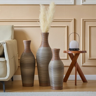 FURNIinspire Decorative Vases 3pcs Living Room Classic Desktop Vas Dining Room Neat Floor Vase Flower Stand Home Decor, Brown, 5.91"*5.91"*28.35"