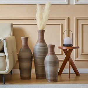 FURNIinspire Decorative Vases 3pcs Living Room Classic Desktop Vas Dining Room Neat Floor Vase Flower Stand Home Decor, Brown, 5.91"*5.91"*28.35" - 1 of 4