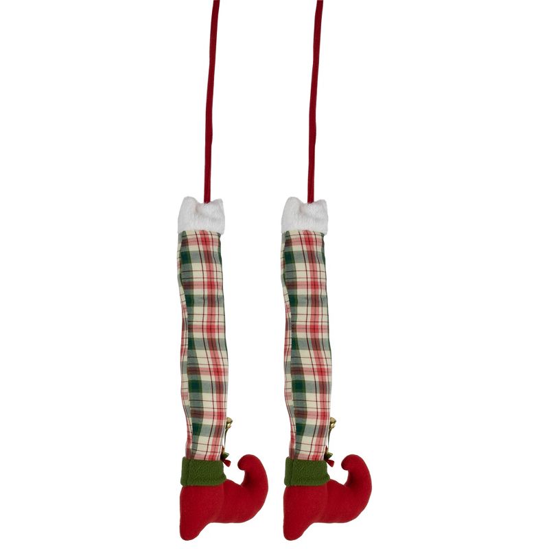 Northlight Set of 2 Red and Green Plaid Plush Elf Leg Christmas Picks 30", 5 of 7