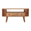 35" Solid Mango Wood Mini Rounded Entertainment Unit with Nordic Legs, Open Slot, and Drawer for Living Room and Bedroom - 2 of 4