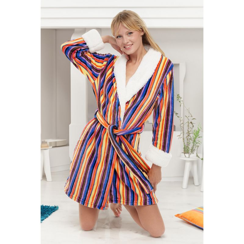 Women's Classic Plush Robe, Short Fleece Bathrobe Solids, 6 of 8