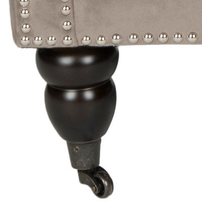 Modern Mushroom Taupe Wood Arm Chair with Silver Nail Head Detailing