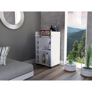 Gulches White Bar Cart with Glass Door, Wine Rack & Locking Casters - 1 of 4