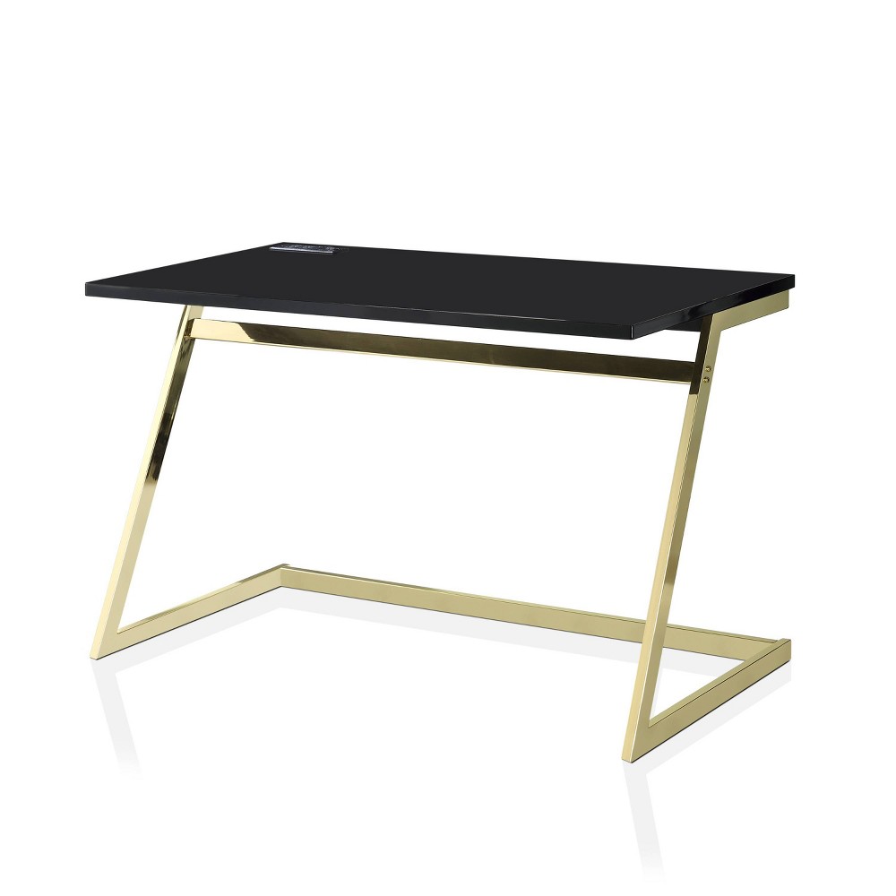 Photos - Office Desk Whaligoe Writing Desk High Gloss Black/Brass Plating - miBasics