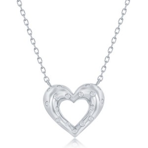 Bella Silver Sterling Silver Flush Set CZ Heart Neckalce - Silver - 16+2 Inch - 1 of 2