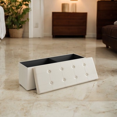 43" Storage Ottoman Bench, Ottoman with Storage, Leather Storage Bench, Hold up to 660lb for Living Room