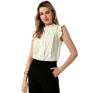 Allegra K Women's Ruffle Sleeveless Round Neck Keyhole Button Shirt - 1 of 4