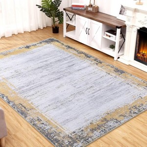 COZONY Washable Modern Bordered Rug, Farmhouse Geometric Low Pile Non Slip Carpet for Nursery Dining Room Office - 1 of 4