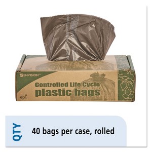 Stout by Envision Controlled Life-Cycle Plastic Trash Bags, 39 gal, 1.1 mil, 33" x 44", Brown, 40/Box - 1 of 4