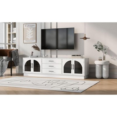 NicBex TV Stand for 75 Inch TV with Arched Glass Doors,TV Entertainment Center with 2 Cabinets and 3 Drawers,TV Console Table for Living Room