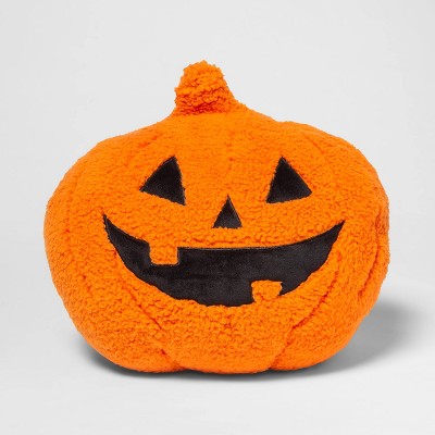 Pumpkin Shaped Sherpa Throw Pillow Orange/Black - Hyde & EEK! Boutique™