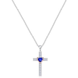 Molenia Birthstone Cross Necklace for Women, 925 Sterling Silver Heart Cross Pendant Necklace Fine Cross Jewelry Birthday Gifts for Her 18"+4" Inches - 1 of 4