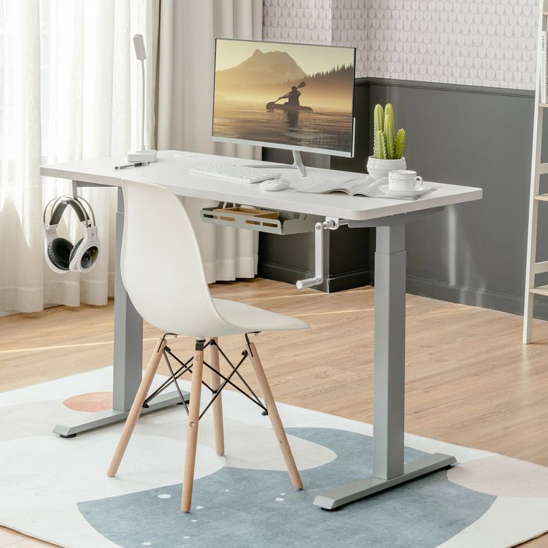 Costway Hand Crank Sit to Stand Desk Frame Height Adjustable Standing Base Black/Grey/White, 2 of 11