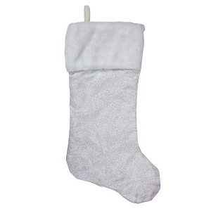 Northlight 20.5" Iridescent Glitter Snowflake Print Christmas Stocking with Faux Fur Cuff - 1 of 4