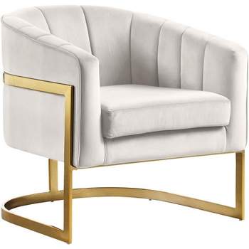Meridian Furniture Carter Cream Velvet Accent Chair with Stainless Steel Base