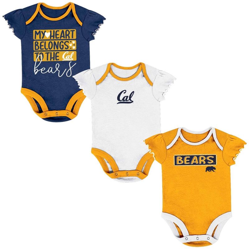 NCAA Cal Golden Bears Infant Girls&#39; 3pk Bodysuit Set, 1 of 5