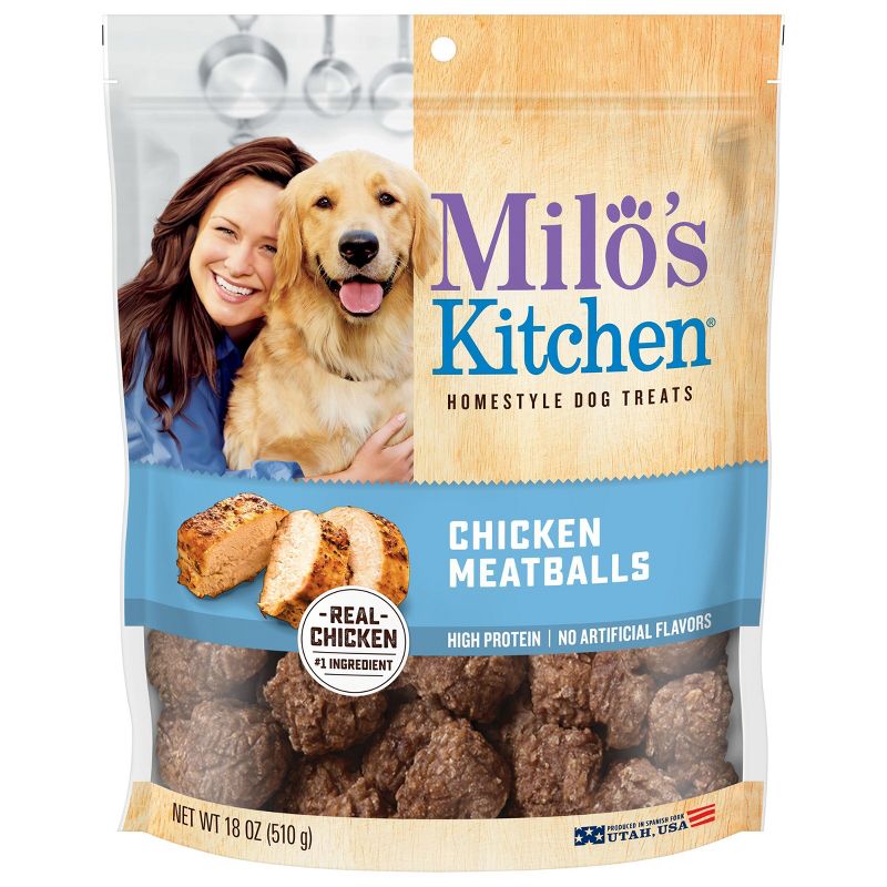 Milo&#39;s Kitchen Chicken Meatballs Chewy Dog Treats - 18oz, 1 of 8