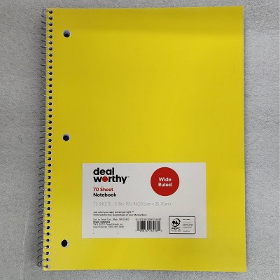 Wide Rule Spiral Notebook Yellow - Dealworthy™