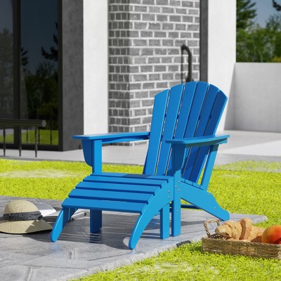 Pacific Blue HDPE Adirondack Chair with Ottoman Set