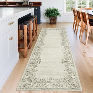 Large Modern Floral Bordered Area Rug, Washable and Stain Resistant, Low Pile Soft Touch Carpet, Folding Floor Cover for Bedroom and Apartment. - 1 of 4