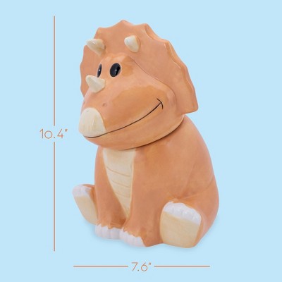 100 North Dolomite Ceramic 10 inch Everyday Cookie & Candy Jar with Airtight Lid: Kitchen Canisters, Pet Treat Containers, Tan Triceratops Dinosaur — фото 2