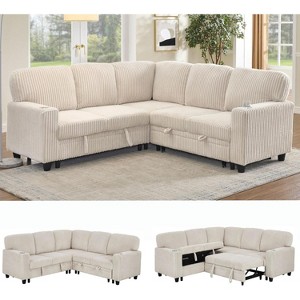 81" Convertible Corduroy Couch 5-Seat L-Shape Sofa Bed Sleeper Couch with Storage USB-C Cup Holders Memory Foam for Living Room - 1 of 4