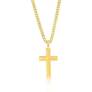 Metallo Stainless Steel Polished Cross Necklace - Gold Plated - Gold - 24 Inch - 1 of 3