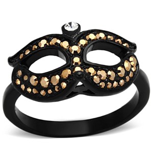 Slickblue Women’s Mask Design Ring – IP Black Stainless Steel with Metallic Light Gold Synthetic Crystal, size 5-10 - 1 of 4