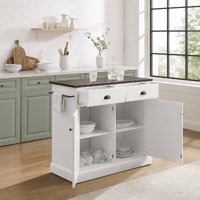 Coastal Charm White and Dark Brown 46" Kitchen Island with Storage