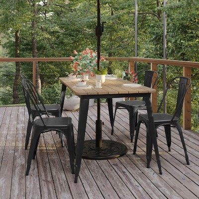 Declan 30" x 60" Brown Poly Resin Top Black Steel Base Dining Table