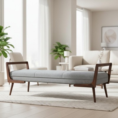 Homy Casa Mid-Century Modern Upholstered Bench with Wood Frame for Entryway or Bedroom, Gray