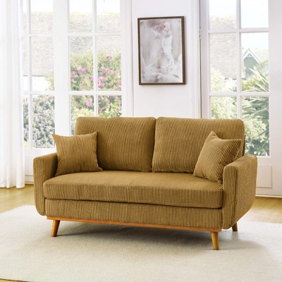 Lycvki Mid-Century 2-Seater Corduroy Upholstered Sofa with Solid Wood Legs