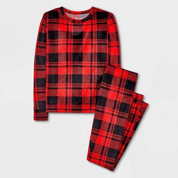Kids Cotton Red & Black Plaid Pajamas Set