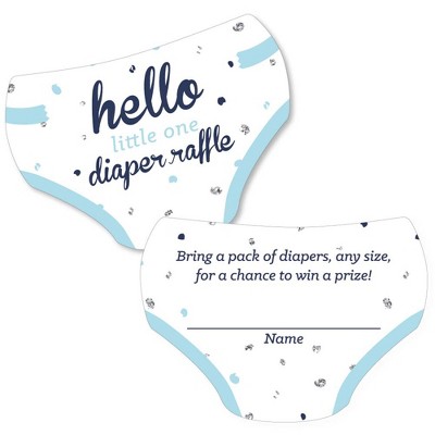 Big Dot of Happiness Hello Little One - Blue and Silver - Diaper Shaped Raffle Ticket Inserts - Boy Baby Shower Diaper Raffle Game - Set of 24