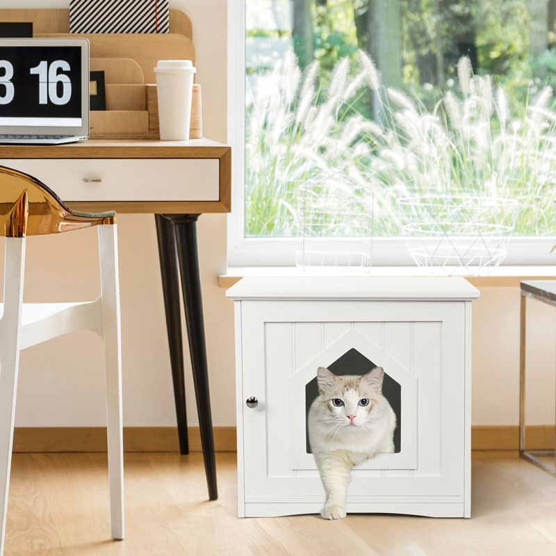 Tangkula Wooden Pet Cat House Litter Box Cat Washroom Nightstand Cat Storage Bench, 3 of 11