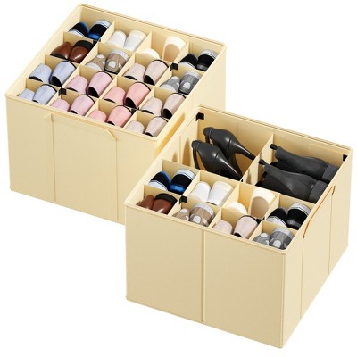 2 Pack Shoe Storage Organizer for closet, a set of 2 foldable shoe storage containers with adjustable dividers-SpaceAid®