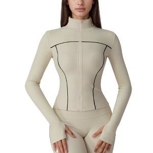 Anna-Kaci Active Women's Fitted Zip-Up Activewear Jacket with High Collar Long Sleeves and Contour Seaming for Workout Wear - 1 of 4