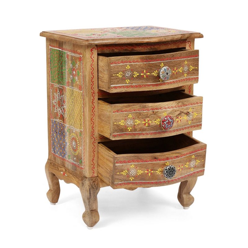 Ailey Handcrafted Boho Mango Wood 3 Drawer Nightstand Natural - Christopher Knight Home, 4 of 14