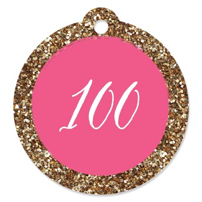 Big Dot of Happiness Chic 100th Birthday - Pink and Gold - Birthday Party Favor Gift Tags (Set of 20)