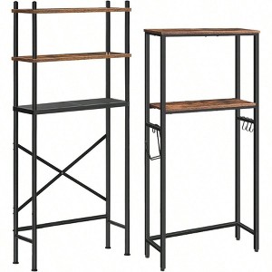 Over Toilet Storage 3 - Tier 2 - Tier Bathroom Organizer Freestanding Shelf with Adjustable Feet Rustic Brown and Black - 1 of 4