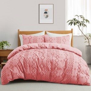 Peace Nest Tufted Clipped Jacquard Geometric Duvet Cover, Diamond Pattern Bedding Set with Pillowcase - 1 of 4