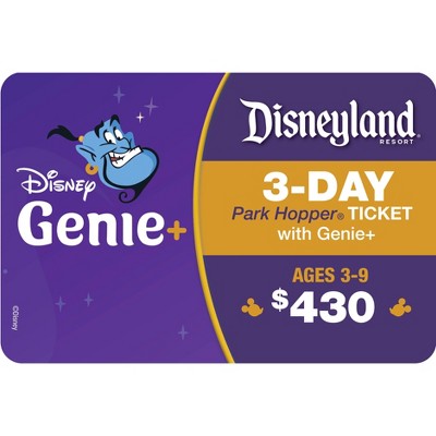 Disneyland Resort 3-Day Park Hopper Ticket with Genie+ Service Ages 3-9 $430 (Email Delivery)