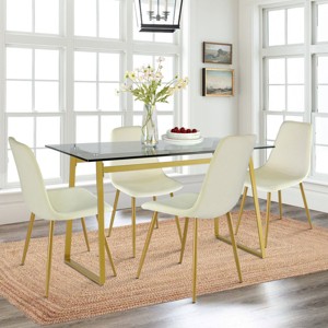 Mona+Bingo 5 Piece Gold Rectangular Clear Tempered Transparent Glass Table with 4 Upholstered Side Chairs-Maison Boucle - 1 of 4
