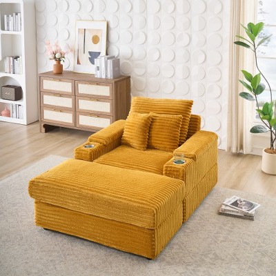 TIRAMISUBEST Corduroy Single Sofa Set - Includes Ottoman & 3 Pillows, 2 Storage Spaces, Compact Lounge Chair