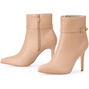 Allegra K Women's Pointed Toe Buckle Strap Stiletto Heels Ankle Boots - 1 of 4