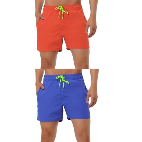 Lars Amadeus Men's Summer Beach Solid Color Drawstring Waist Swimsuit Board Shorts 2 Packs Gray/Orange 34