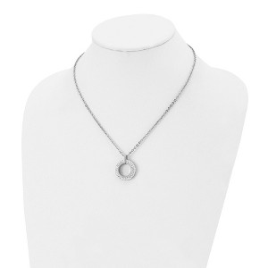 Chisel Stainless Steel White Enameled with Crystals Open Circle Pendant on an 18" Cable Chain Necklace - 1 of 4