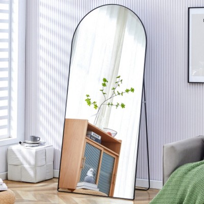 The 4th Generation Floor Standing Full-length Rearview Mirror. Black Metal Framed Arched Wall Mirror, Bathroom Makeup Mirror