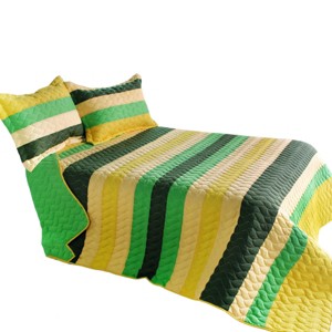 Slickblue Full/Queen, Cozy Hand-Stitched Reversible Quilt and Shams, Quilt Set, TC Fabric, Stripes, 3 Colors, 3 Piece - 1 of 4